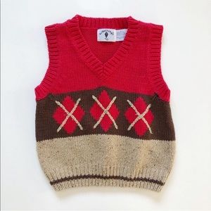 Kitestrings 2T Red, Tan & Brown Sweater Vest EUC